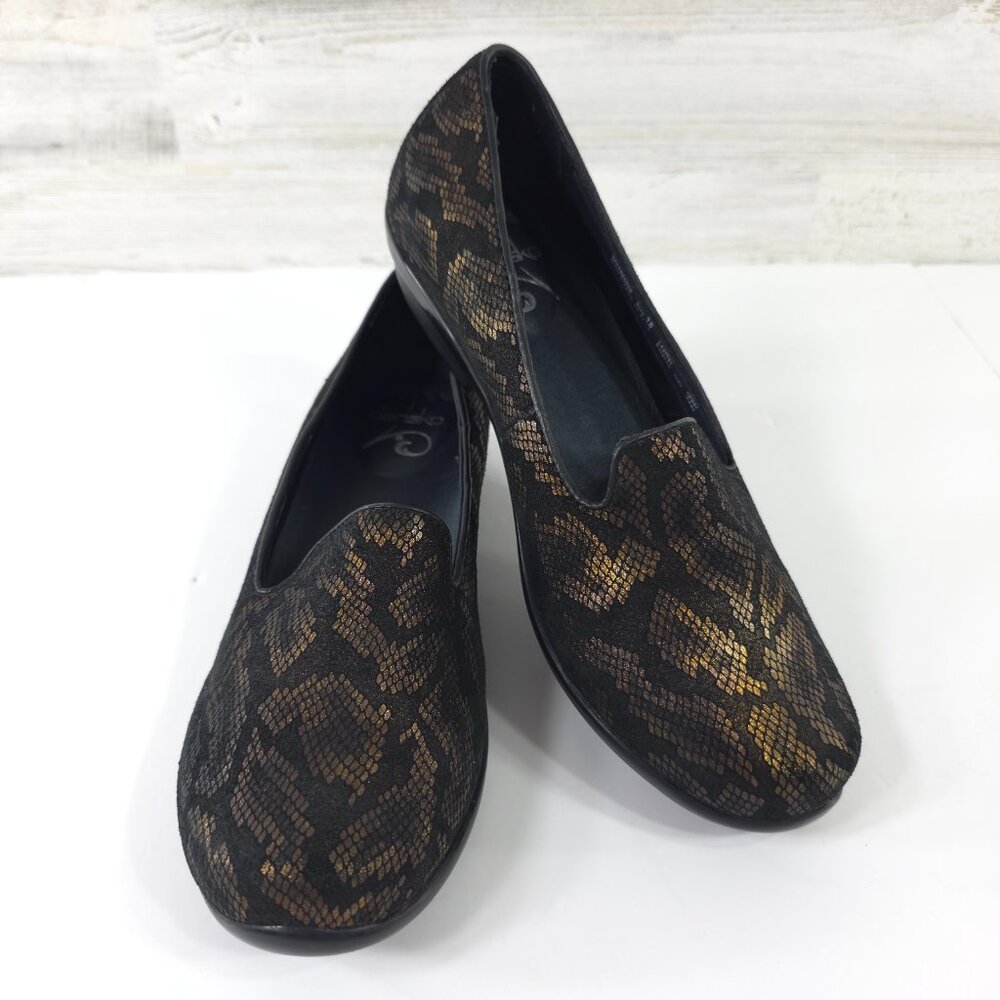 DANSKO OLIVIA LOAFERS SHOES WOMEN'S SIZE 7.5 - 8 US 38 EU BRONZE BLACK SNAKE VGC